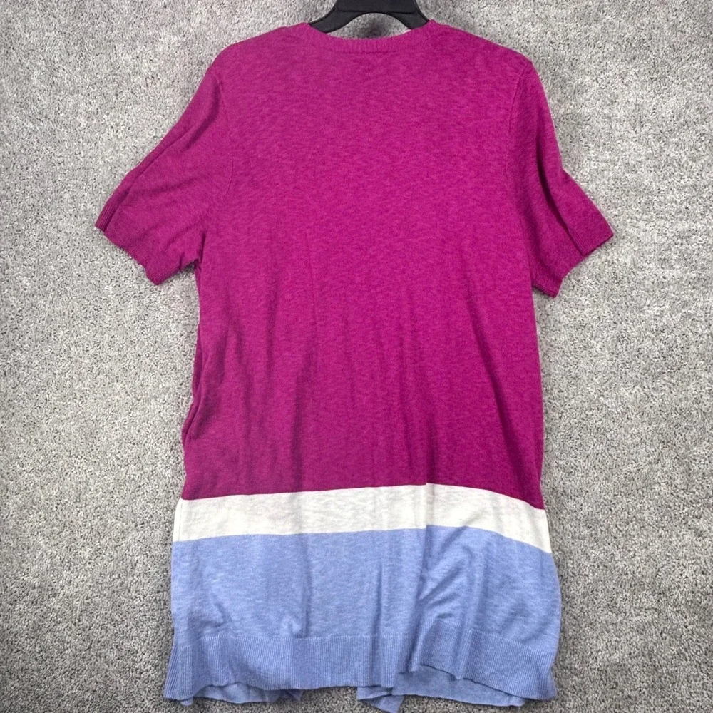 Lane Bryant Womens 22/24 Colorblock Short Sleeve Open Front Cardigan Pink Blue